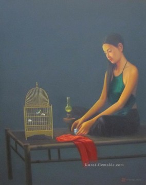 Dame mit Vogelkäfig vietnamesisch Asiatische Ölgemälde